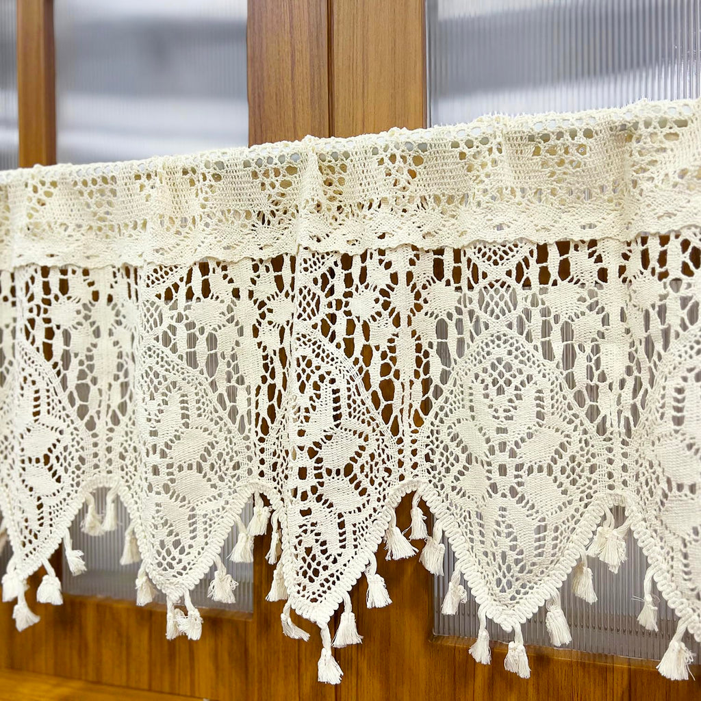 Boho Crochet Lace Sheer Curtain Valance Windows