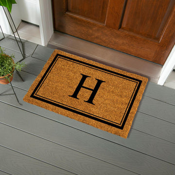 Flag Monogram Letter H Entrance Doormat | 28 x 16 inches | Dirt Catching Natural Coir | All-Season | Non-Slip Backing