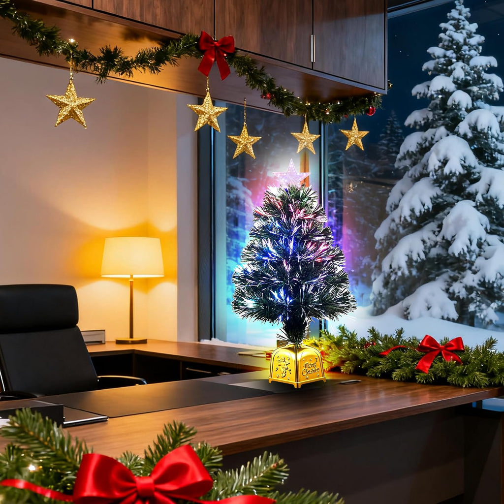 24inch Green Pre-lit Fiber Optic Christmas Tree,Small Christmas Tree