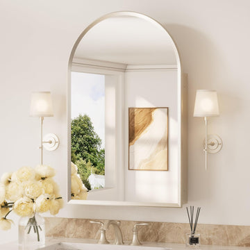 Arched Medicine Cabinet with Mirror 20" x 32", Brushed Nickel | Assembly Required, Surface Mount Medicine Cabinet