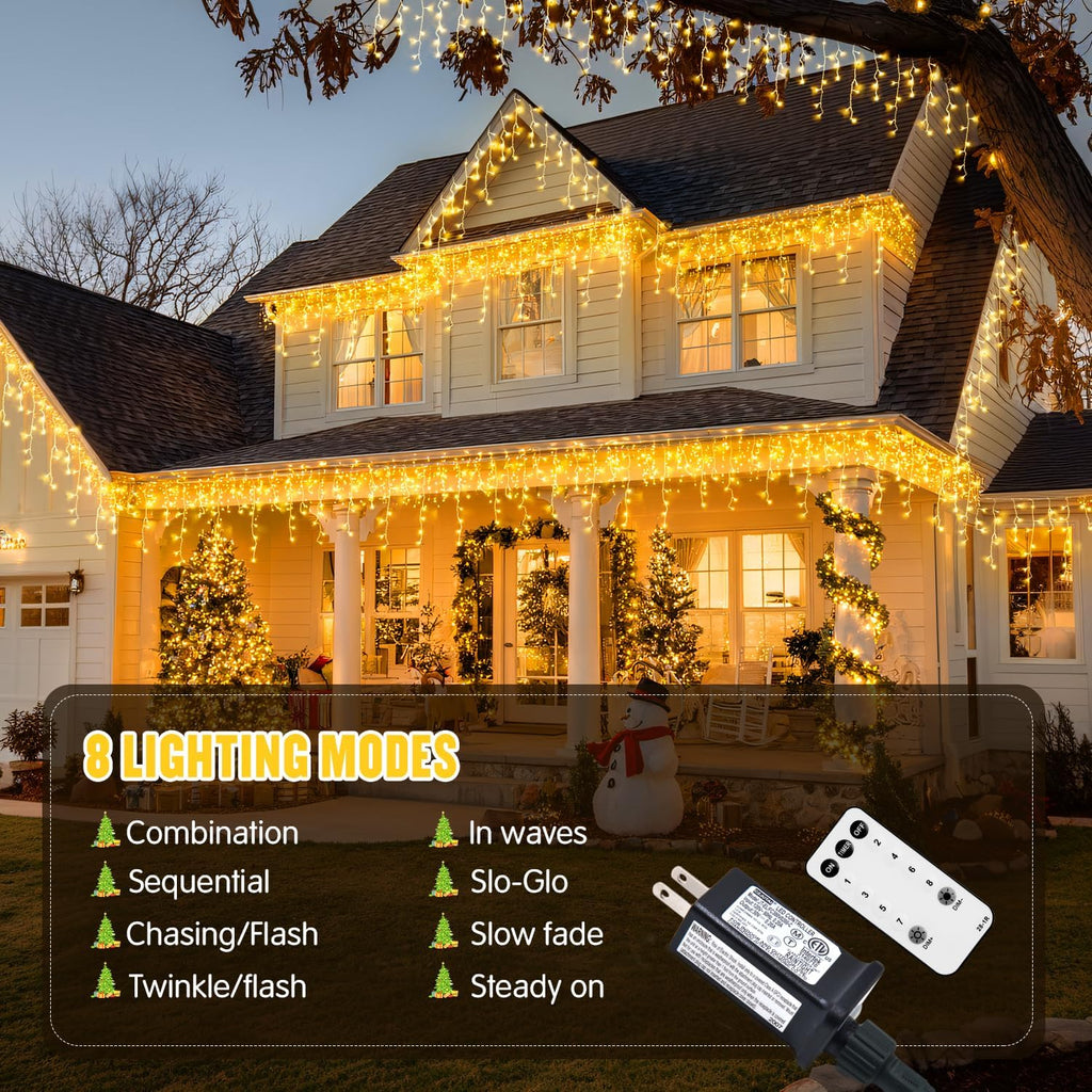 Icicle Lights for Outside, 400 LED 38.8FT Christmas Lights Outdoor