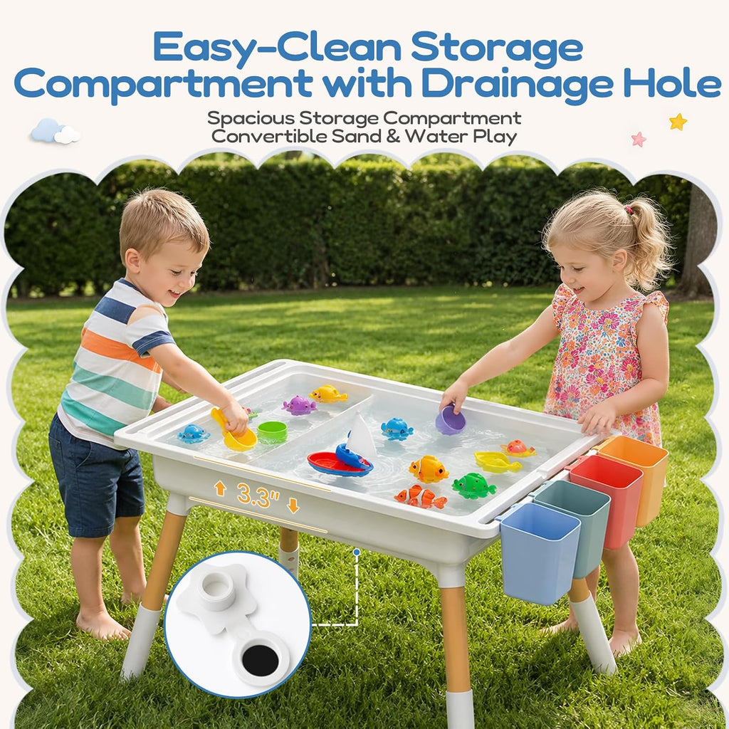 6 in 1 Kids Table and 2 Chairs Set, Dual Size Block Building Desktop
