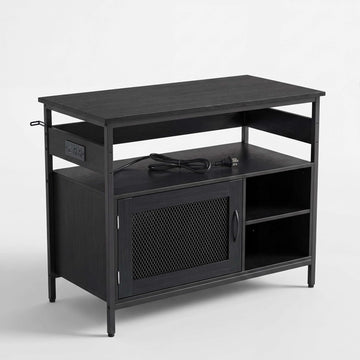 40-50 Gal Fish Tank Stand with Power Outlet, Open Storage Shelves, Black