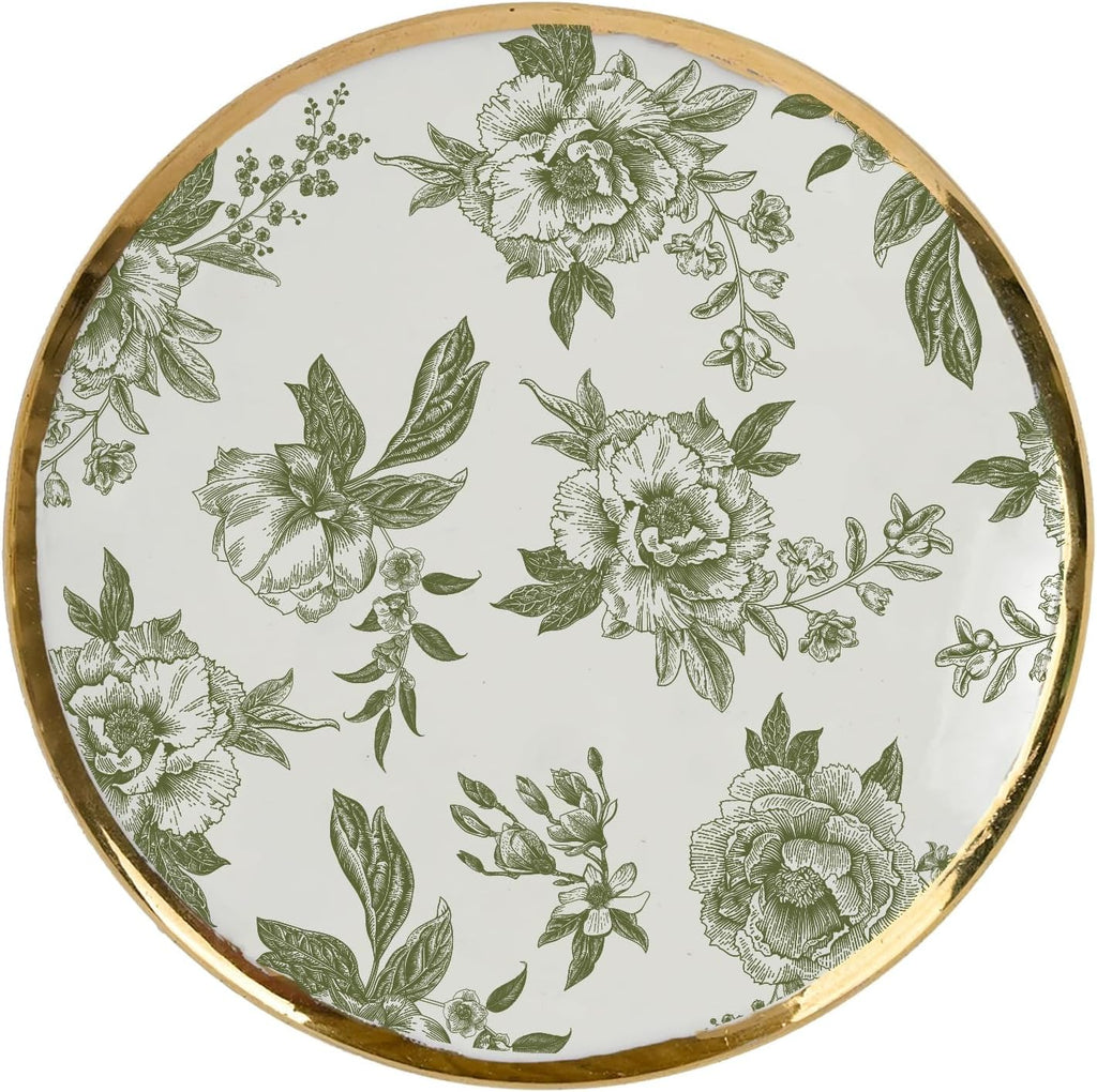 Green Delft Round Trinket Box, Jewelry Storage Counter or Nightstand, Ring Holder for Bridal Shower, Wedding, or