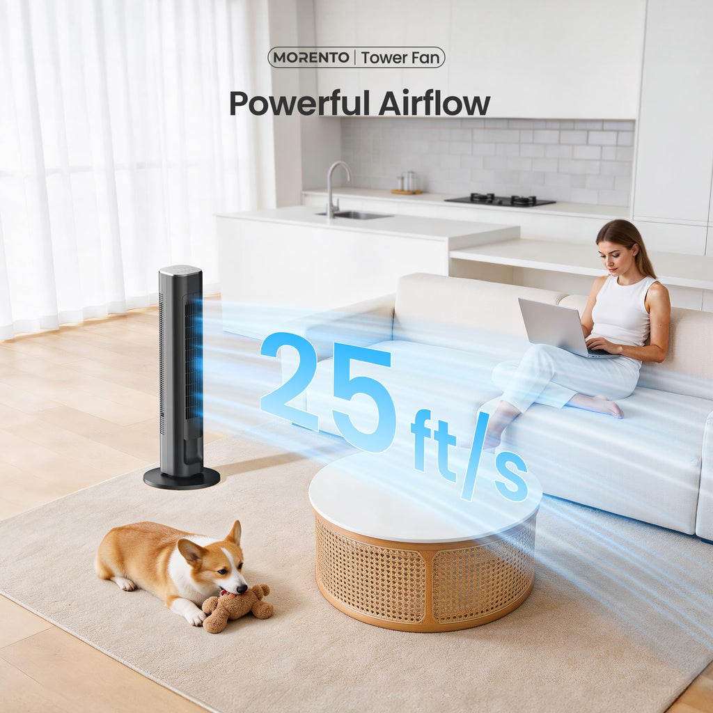 Smart Tower Fan with Remote, WiFi/App/Voice Control, 25dB, Black