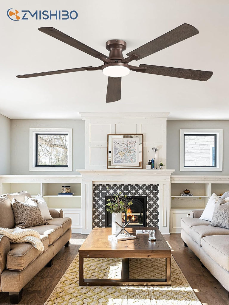 60 Inch Ceiling Fan with Light, App&Remote Control, Flush Mount Low Profile, Dimmable 20W LED Light, Quiet Reversible Motor for Bedroom, Living Room, Apartment, Brown A101-B0F8B67B1W