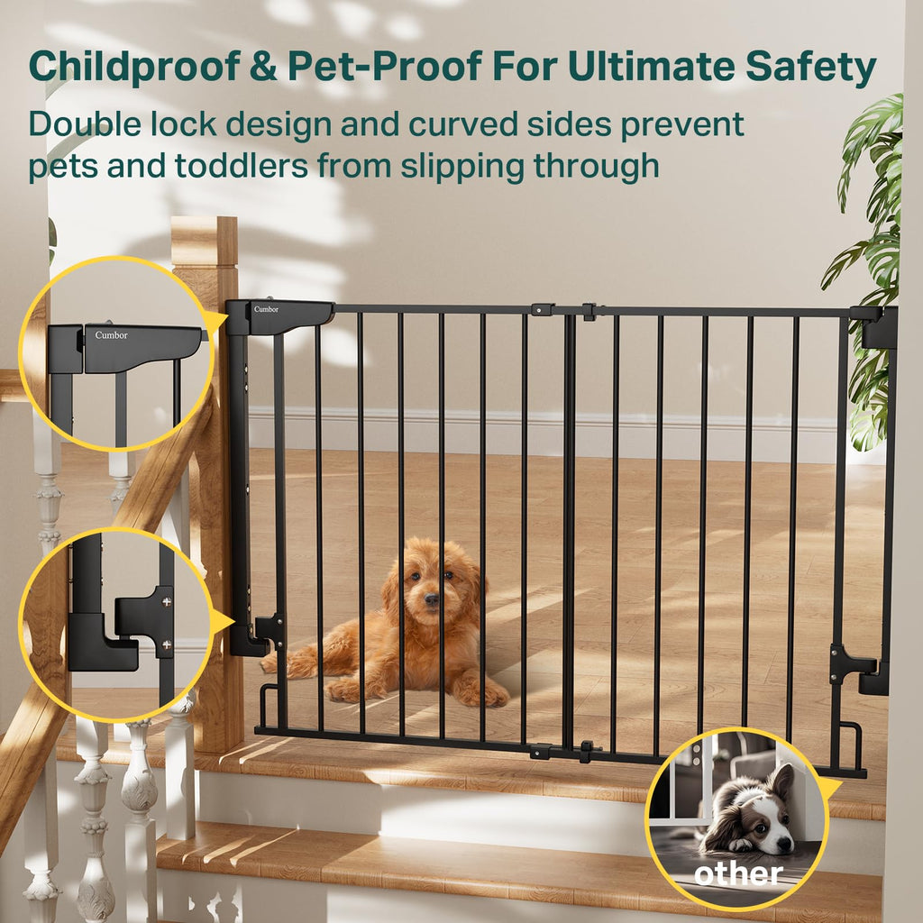 29.2-43" No Bottom Bar Baby Gate, Auto Close Dog Gate Indoor, Black