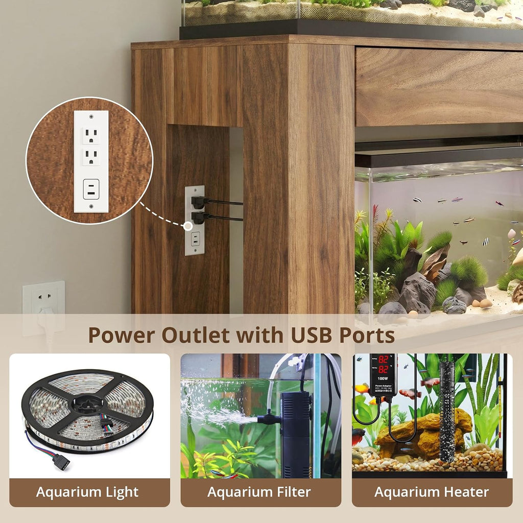 55-75/90 Gallon Fish Tank Stand with Power Outlet for 2 Tank, Walnut
