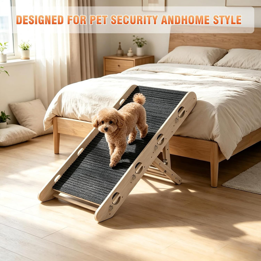 Dog Ramp for Bed, Foldable 15"x34" Solid Wood Pet Stairs for Small Dog
