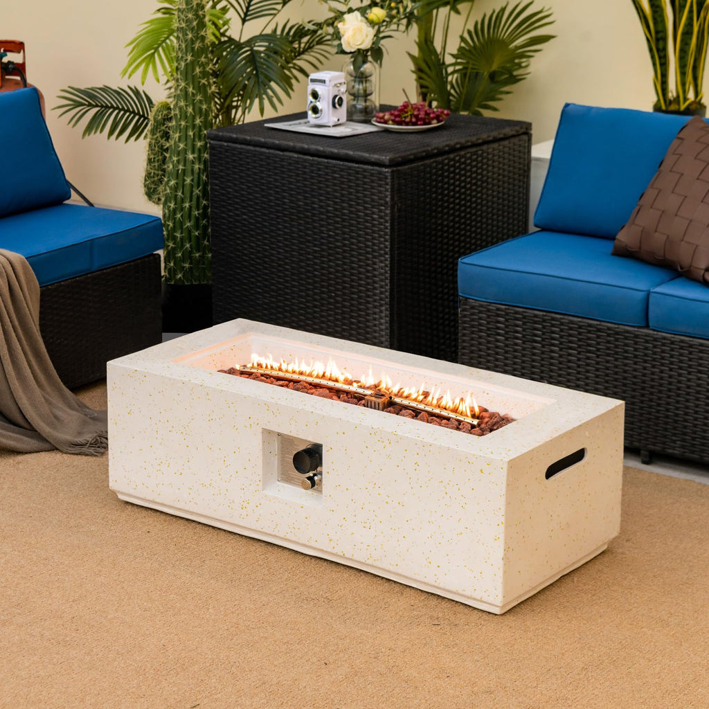 50, 000 BTU Outdoor Fire Pit Table, 42" Rectangle Terrazzo Propane Gas Fire Table with Auto-Ignition, Stainless Steel