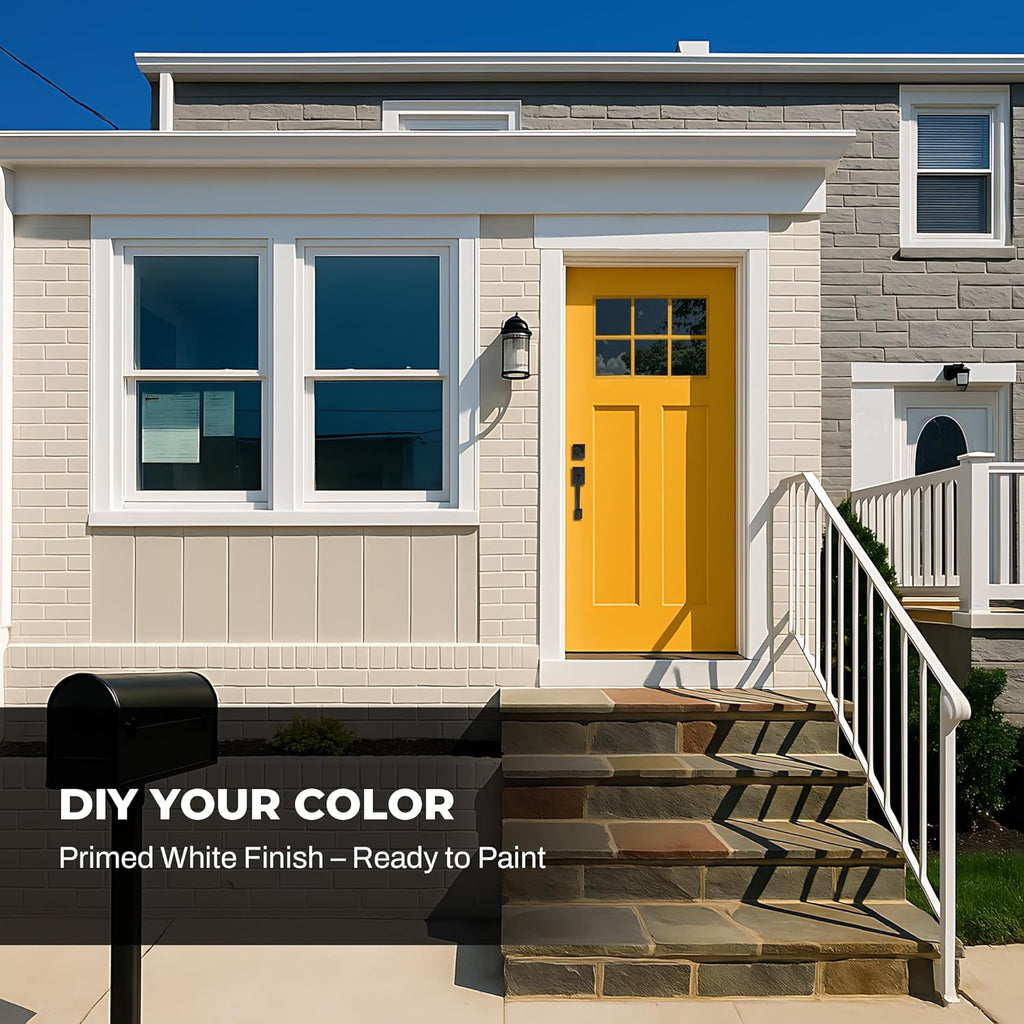 Fiberglass Entry Door, 36'' x 80'' Front Exterior Door with Brickmould and Vinyl Frame, Right Hand Inswing White