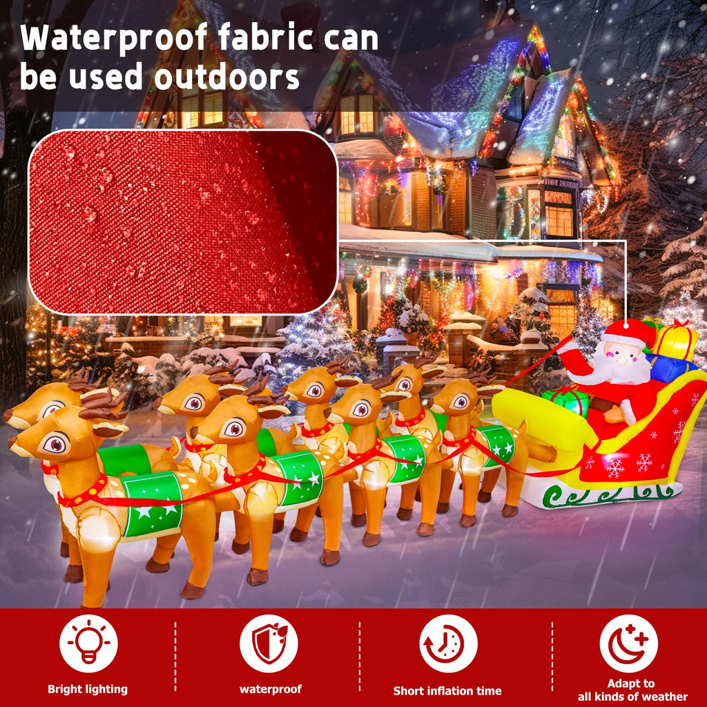 12 FT Christmas Inflatables with Santa Claus Reindeer Built-in LED Lights Blow Up Christmas Decor for Christmas Party