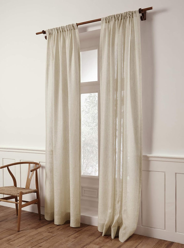 Light Natural Linen Sheer Curtain 96 Inch - 100% Pure Linen European Flax Window Treatment Panel 52 x 96 Inch - Light