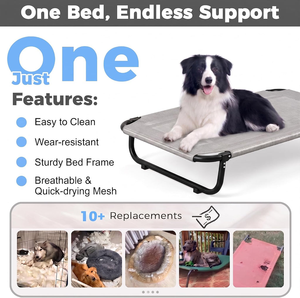 Outdoor Elevated Dog Cot, Breathable Cooling Elevated Cot Hammock Pet Bed for Dogs, Washable Mesh Cover, Installation