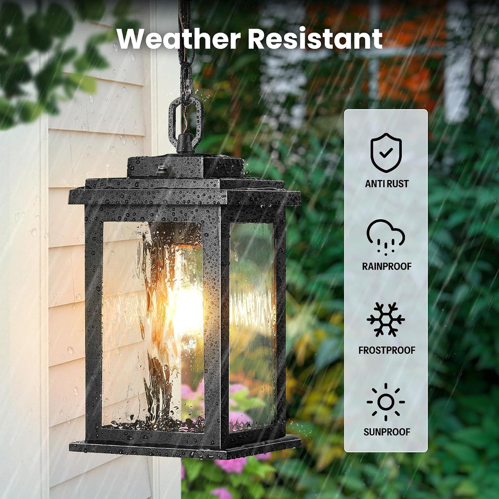 Dusk to Dawn Outdoor Pendant Lights for Porch with Water Glass