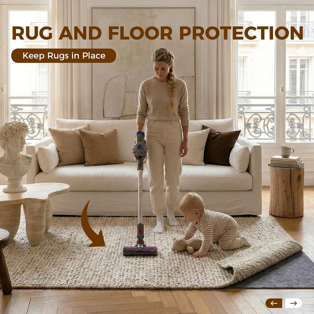 Rug Pad 3 x 5 Ft Non-Slip, Felt and Natural Rubber Backing, 1/4" Thick, Cushioned Gripper Pads, Keep Rugs in Place