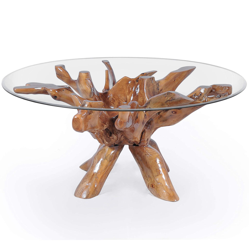 Teak Wood Root Dining Table Including 55 Inch Round Glass Top Made