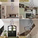Raindrop Pendant Lights Kitchen Island Teardrop Black Hanging Light Fixtures Clear Solid Glass Pendant Light Modern Chandeliers for Dining Room Porch Corridor Living Room (7-Light) A121-B0CJF34NBX