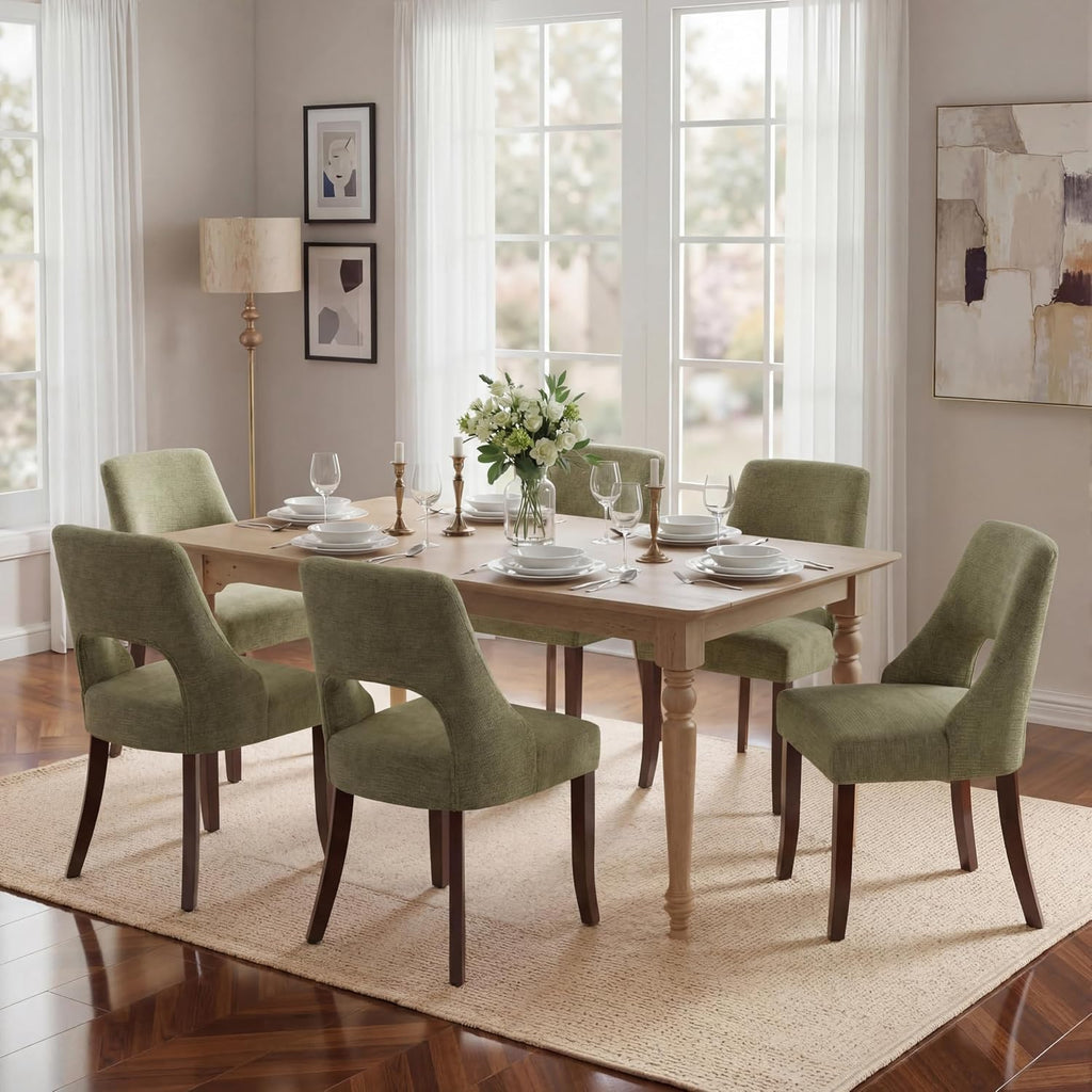 Wooden Dining Chairs Set of 4, Mid Century Modern Chenille Upholstered Dining Room Chair Kitchen Chairs, Farmhouse