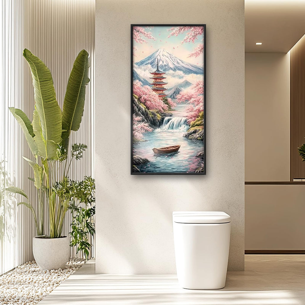 Japan Japanese Wall Art Cherry Blossoms Mount Fuji Wall Decor Waterfall boat Canvas Painting Pictures Prints Framed