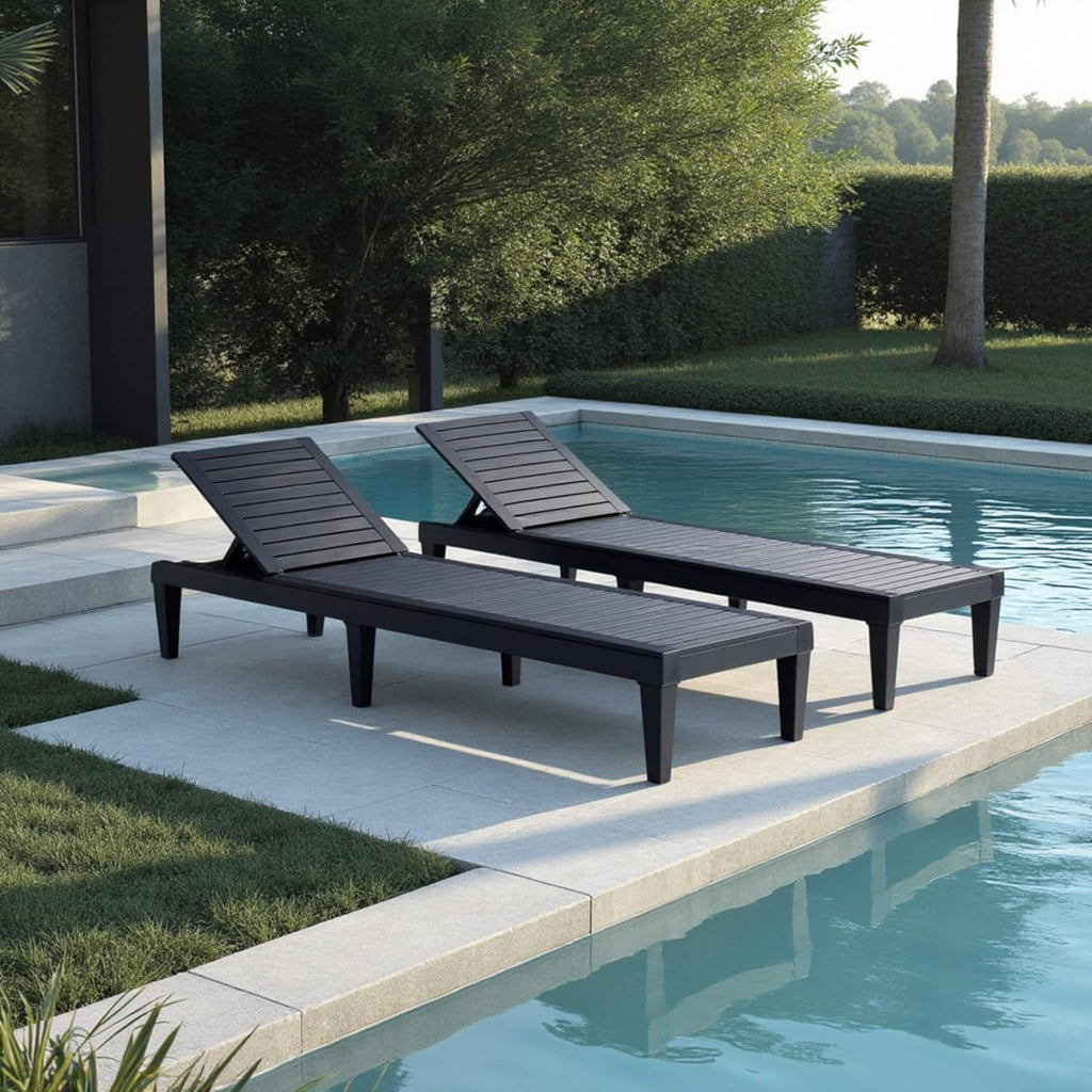 Lounge Chair Outdoor, Tanning Chair, Chaise Lounge Outdoor Set of 2 | 5 Adjustable Positions, Waterproof &