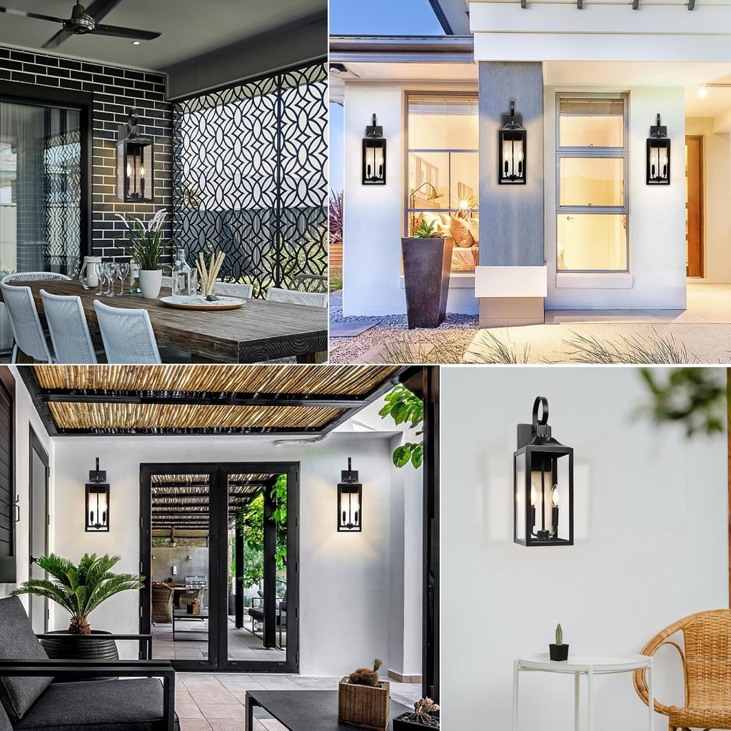 Black Dusk to Dawn Outdoor Wall Lantern 2-Light, 19" Large Outside Modern Porch Sconce Light Fixture