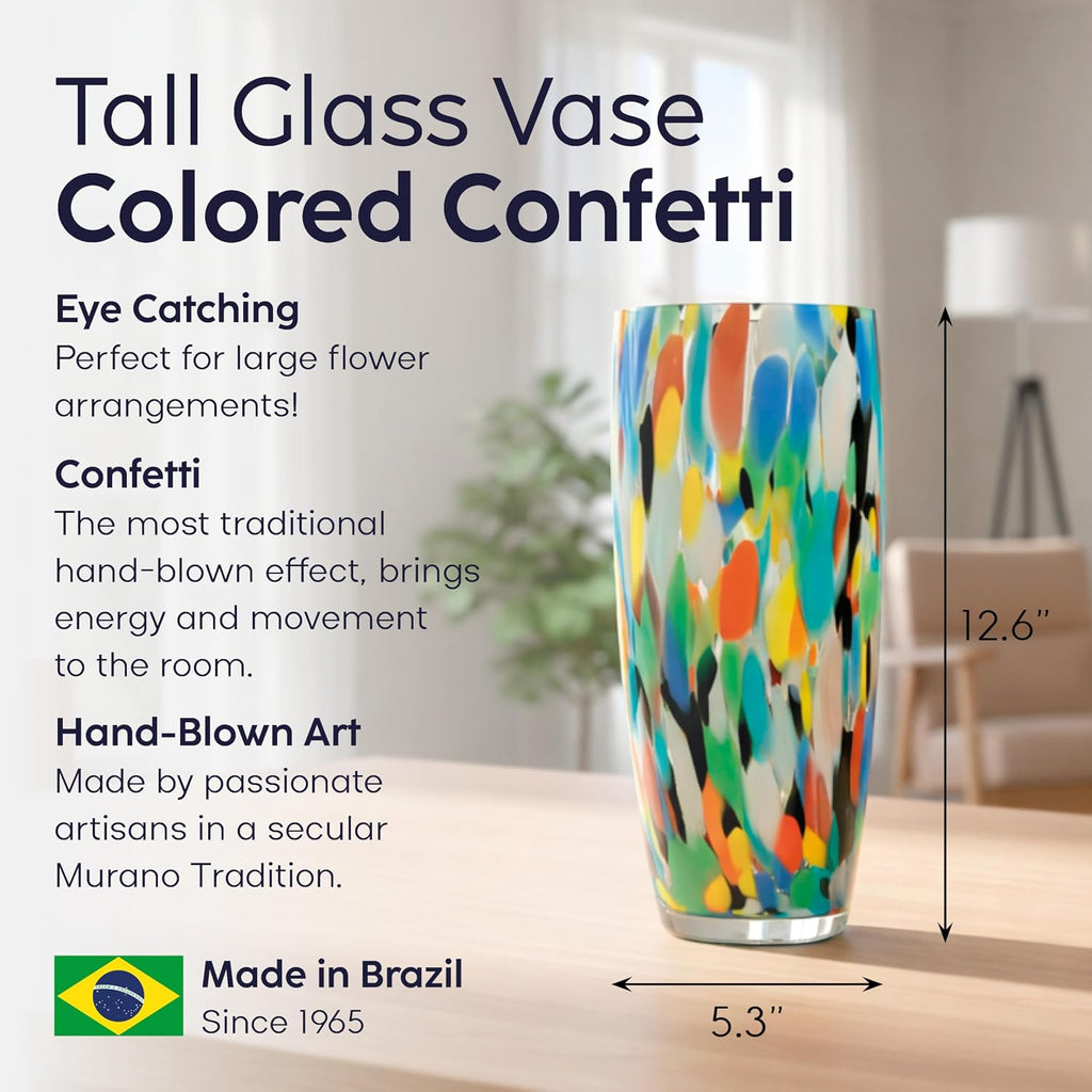 Murano Style Glass Vase Hand Blown Colorful Confetti Effect Home Decor AD3