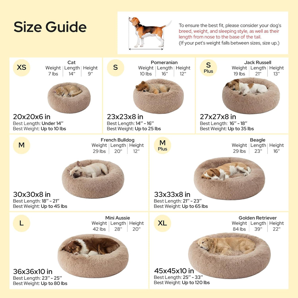 Calming Cat Beds Donut Round Washable Kitten Bed, 20 inches Camel