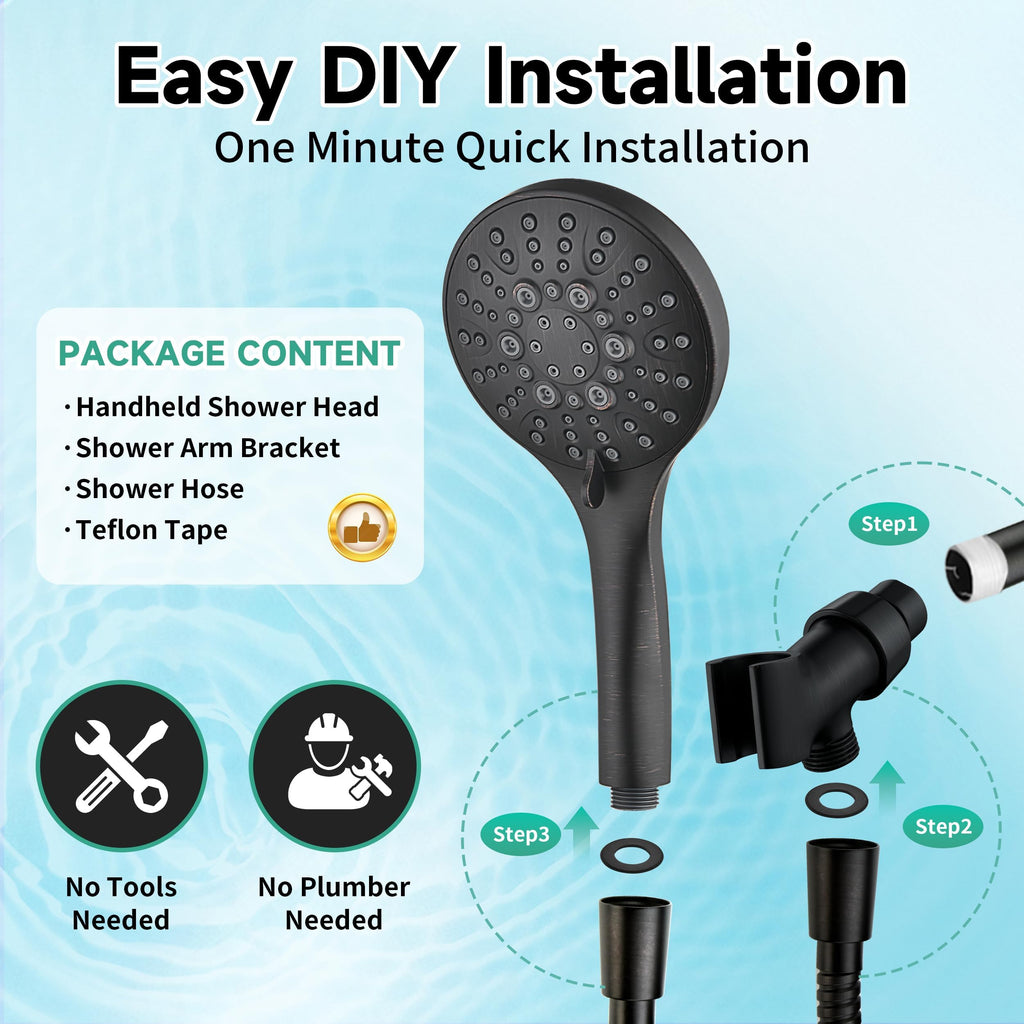 High Pressure Shower Head with Handheld, 9 Spray Settings Showerhead Built in Power Wash to Clean Tub and Pets, Extra