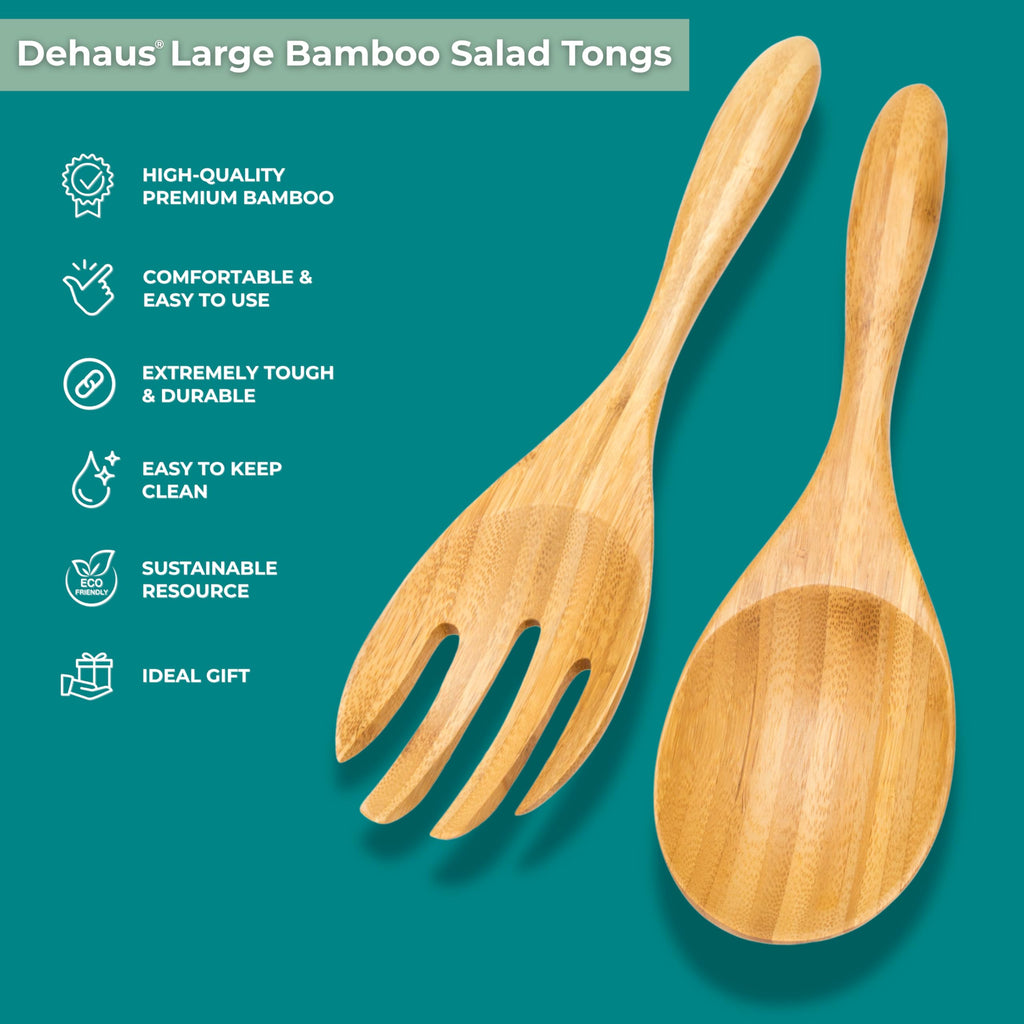 12" Extra Large Bamboo Salad Servers - Wooden Salad Serving Spoons - Eco Friendly Salad Tossing Utensils - Giant