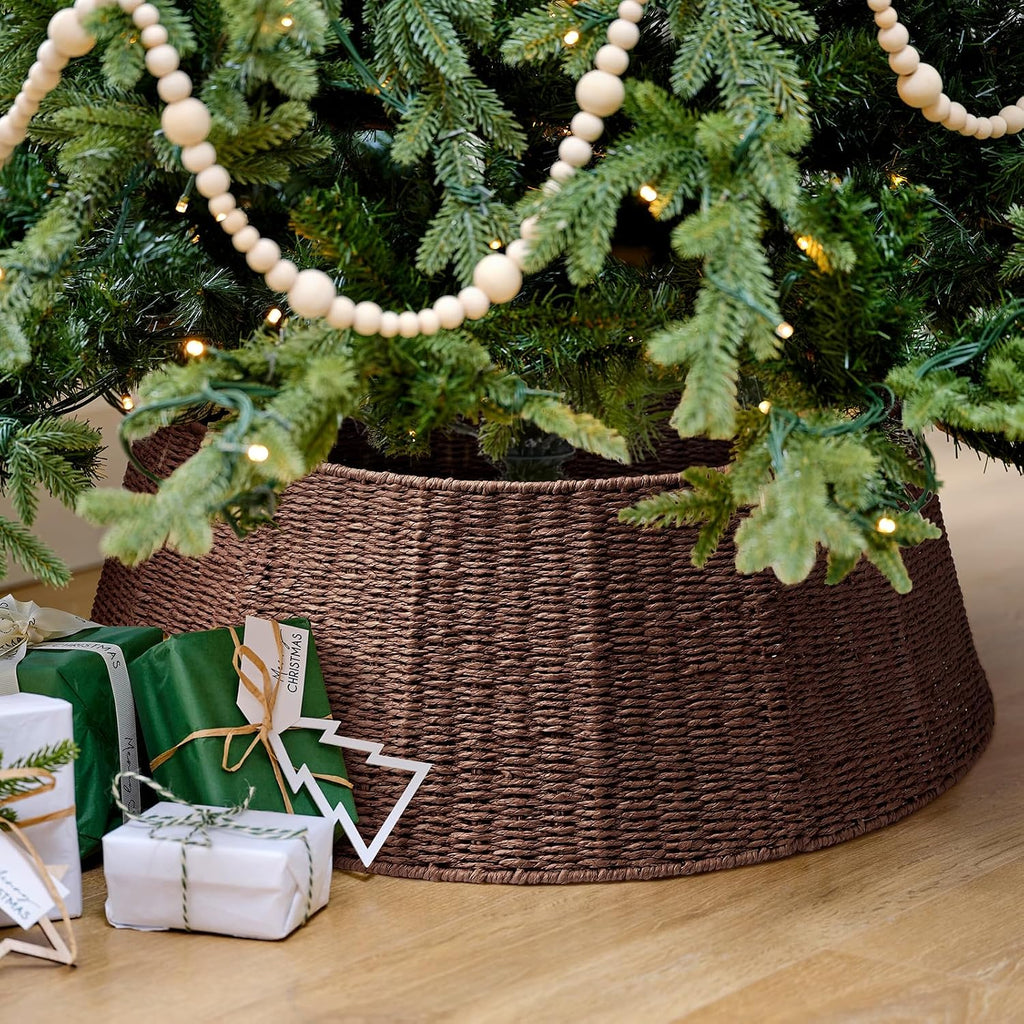 Christmas Tree Collar- 33",Christmas Tree Base Christmas Basket Collar ,for Covering Tree Stand (Brown3, 33 in)