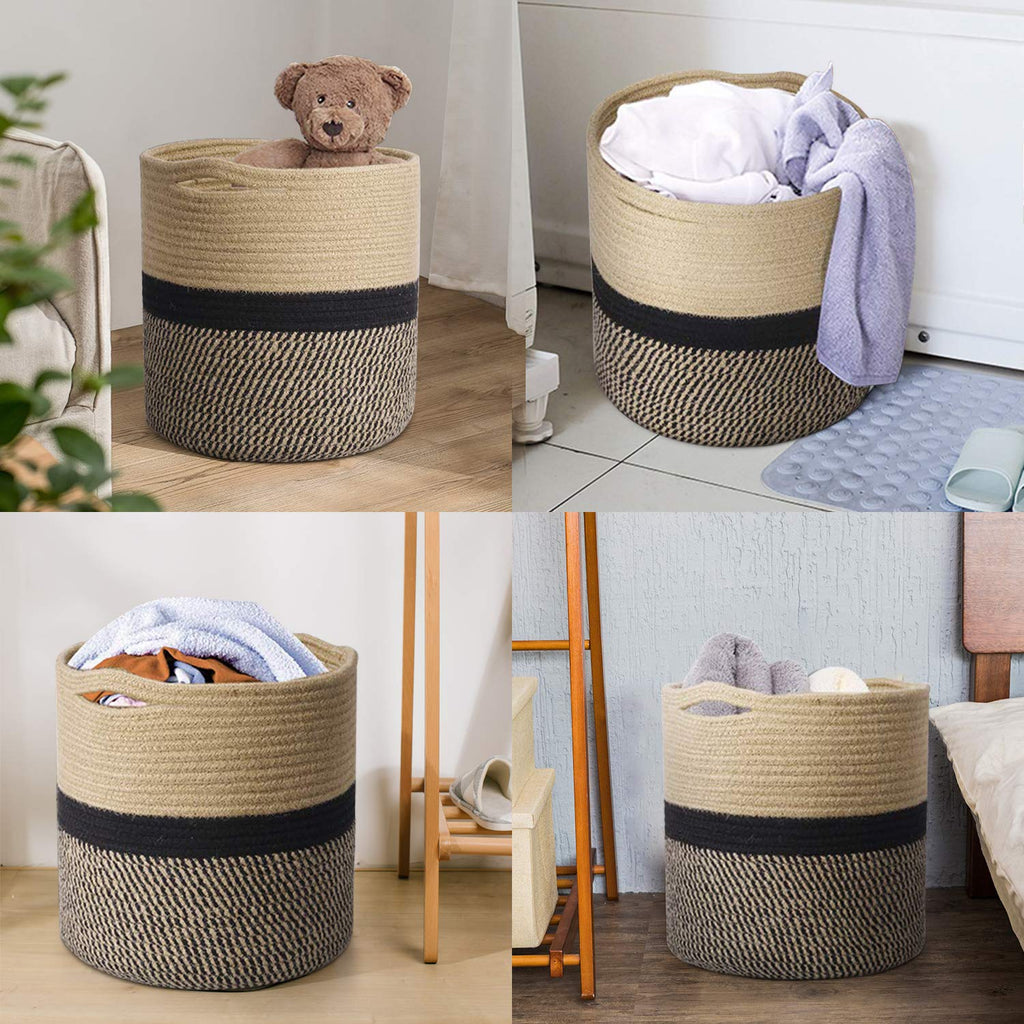 Large Jute Plant Basket, Planter for Indoor Plants, Black and Jute