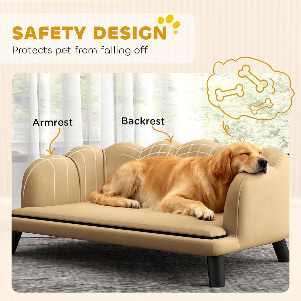 Velvet Large Dog Couch with Foam Cushion, Soft and Cute Dog Bed with Pearl Design, Pet Sofa for Big and Medium