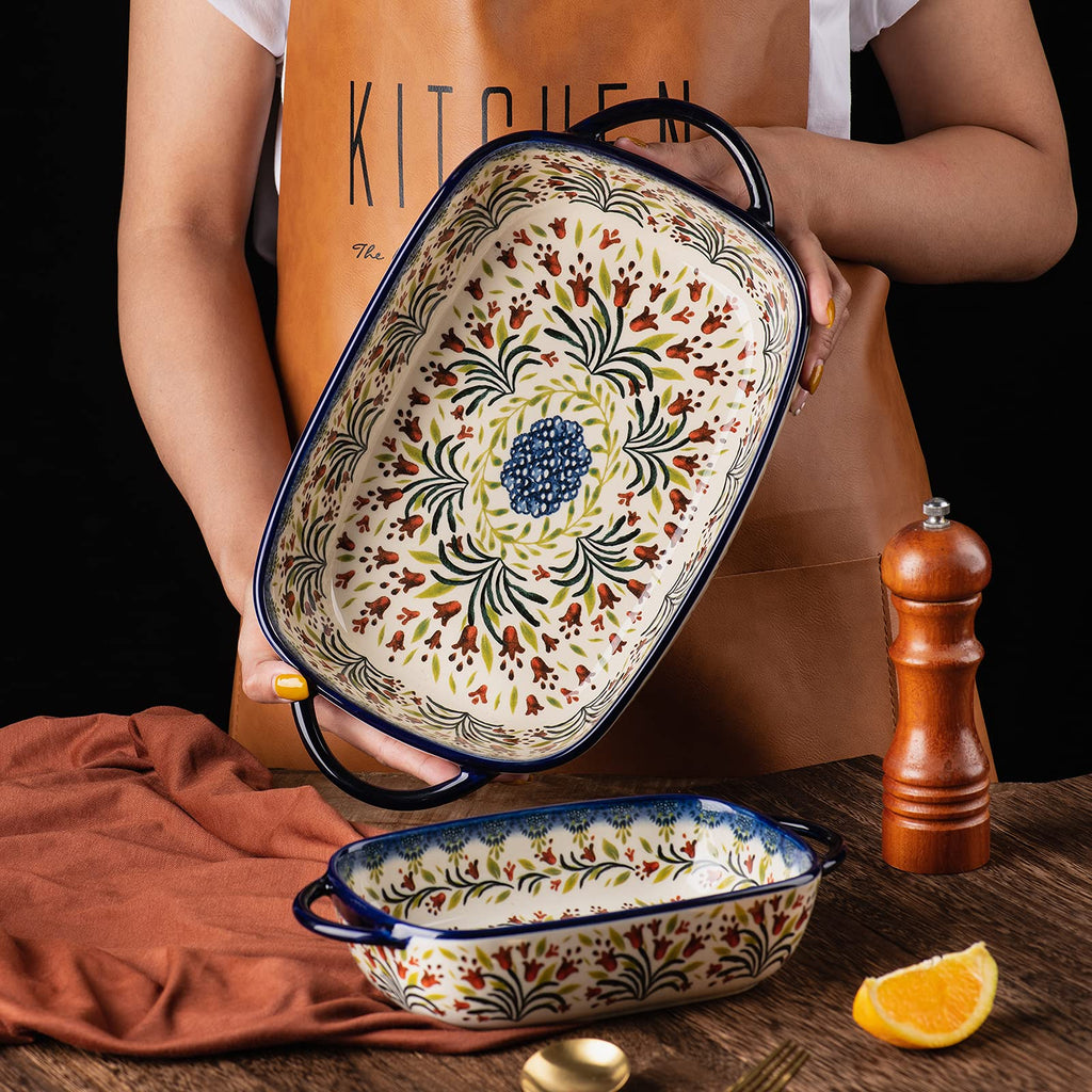 Baking Dish Ceramic Baking Pan Blue Casserole Dish Rectangular Baking Set 2pcs Bakeware Sets Single Serving Size