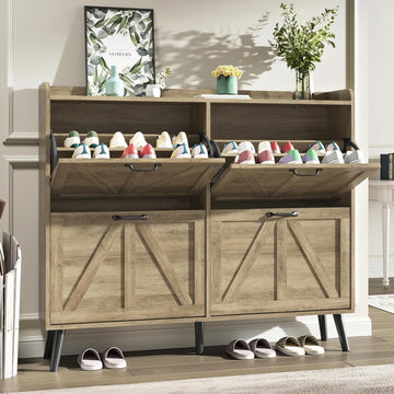 Shoe Cabinet Storage, Shoe Cabinet with 4 Flip Drawers, Hidden Slim Shoe Organizer, Narrow Shoe Storage Cabinet Shoe