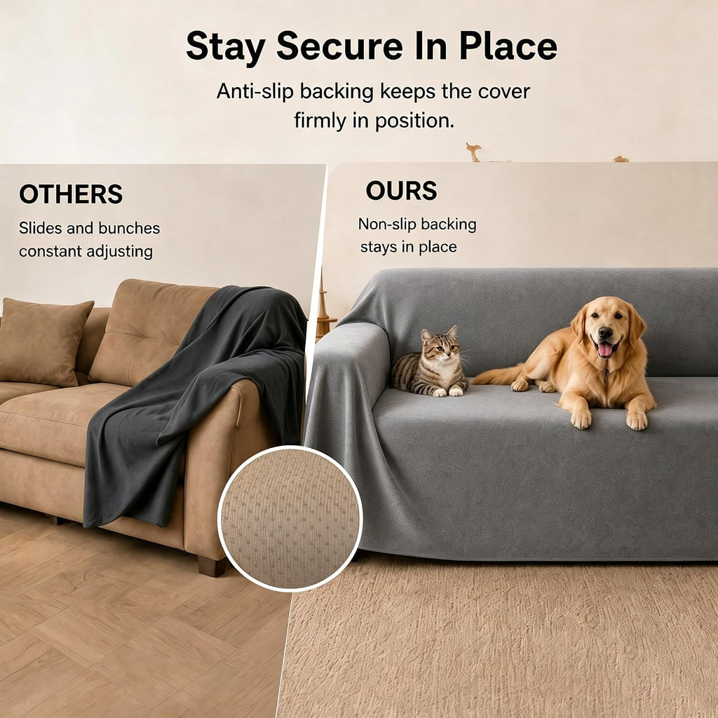 Cat Scratch Couch Cover Waterproof Sofa Cover 118"x71" Gray