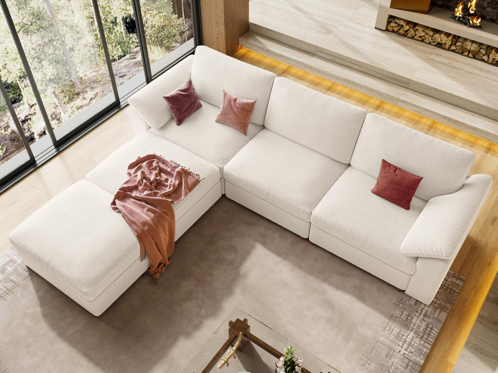 Oversized U Shape Sectional Modular Sofa, White Deep seat Couch