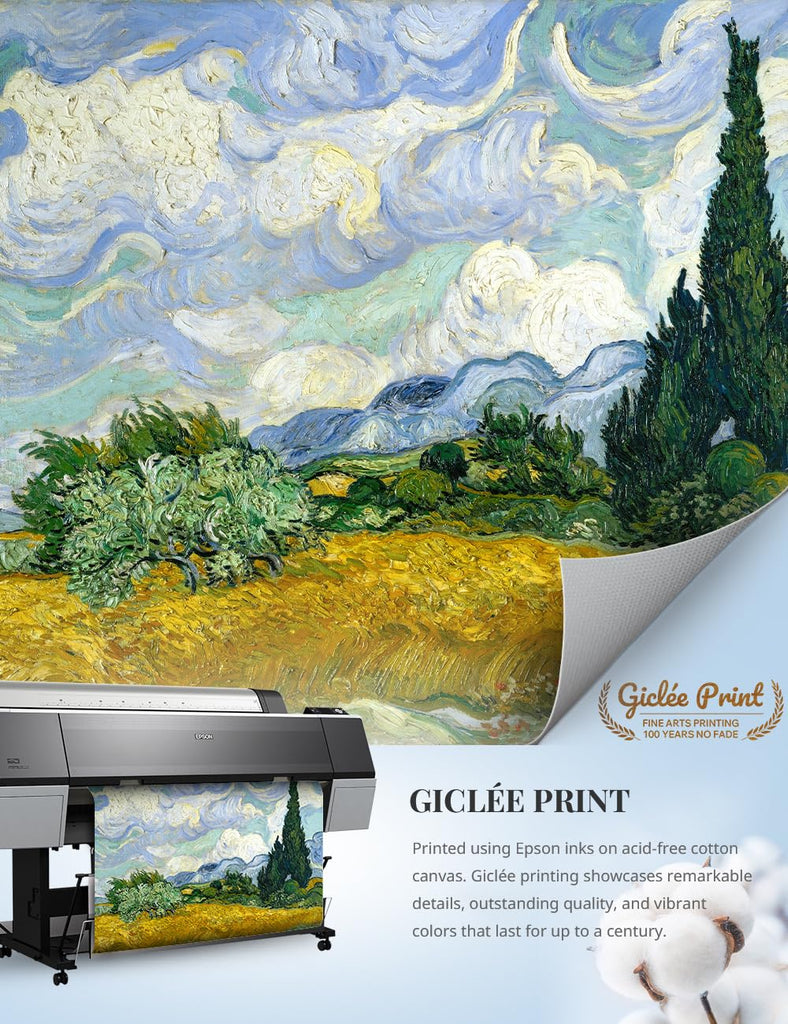 Wheat Field with Cypresses Van Gogh Canvas Wall Art, 30x24 in