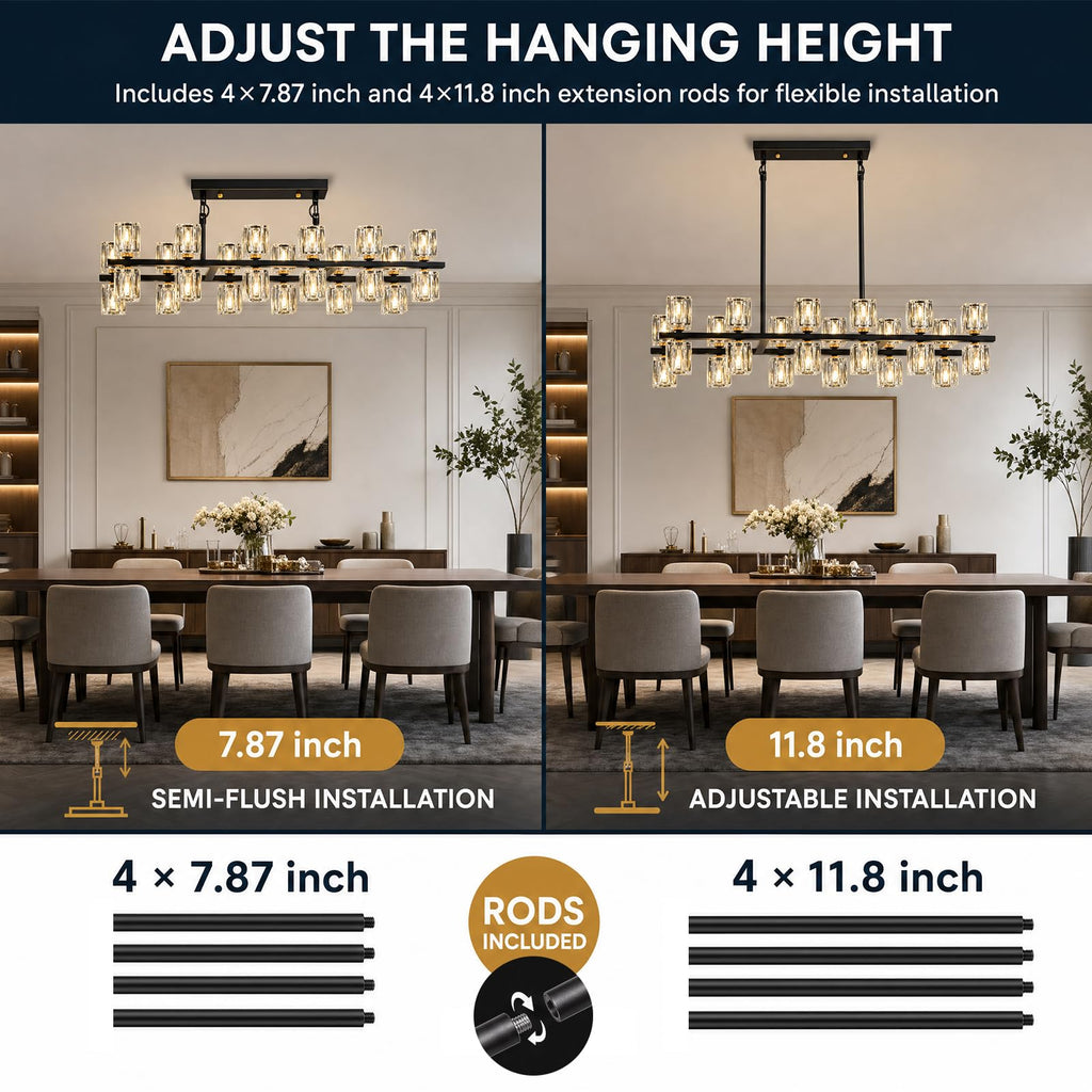Linear Crystal Chandelier Kitchen Island 36inch