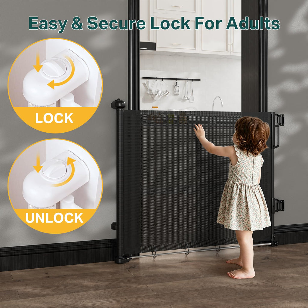37-55" Retractable Baby Gates for Stairs & Doorways, Black