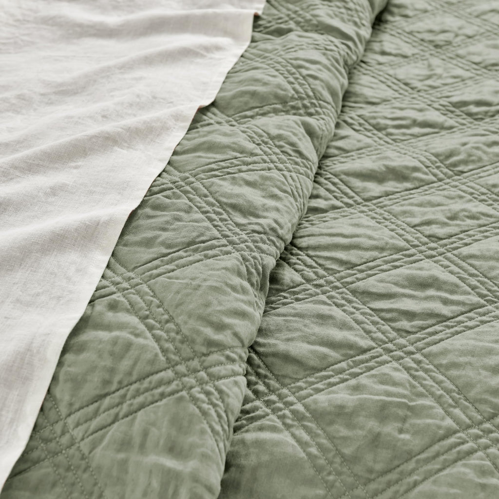 100% French Flax Linen Front/100% Cotton Back - Quilt - French Flax Washed Linen - Sage Green - Quilt Size (68 x