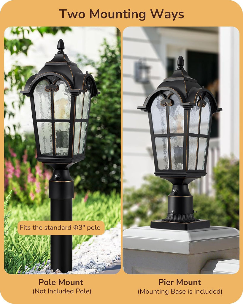 Large Size Dusk to Dawn Outdoor Post Light, 21.9'' H 120V Pole Light Fixture with Pier Mount Base
