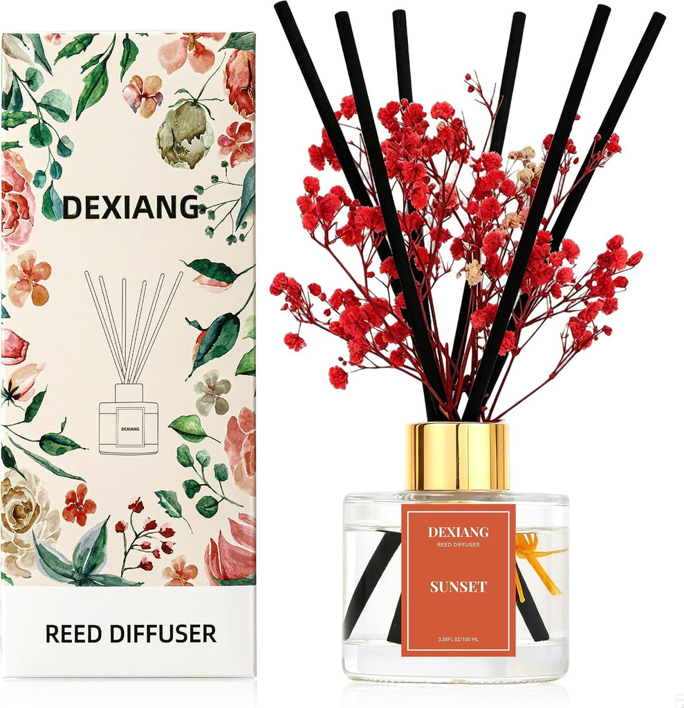 Reed Diffuser Set,3.38 fl oz (100 ml) - Sunset Oil Diffusers with 6 Reed Sticks Shelf Decor - Set of 338
