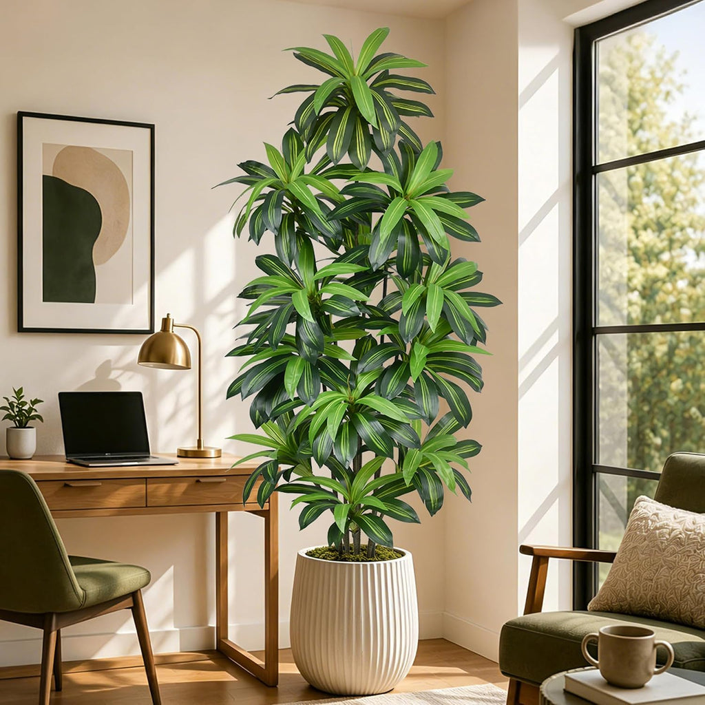 8FT Artificial Dracaena Floor Tree, Large Potted Faux Tropical Plant with Realistic Green Leaves, Tall Indoor