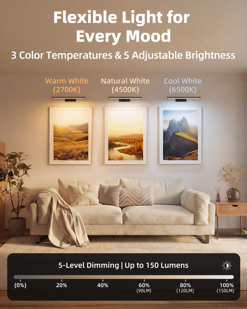 Picture Light for Wall, 4800mAh 16'' Rechargeable Wireless IR Remote Built in Battery Lights for Painting, Dimmable