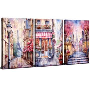 Eiffel Tower Wall Pink Paris Wall Decor European Architecture City Landscape Picture Romantic Street Scenery Canvas