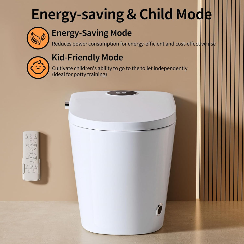 Vipbear Smart Toilet with Bidet Built in, Heated Seat, 4 Cleaning Modes, Child Mode, Warm Dryer & LED Display