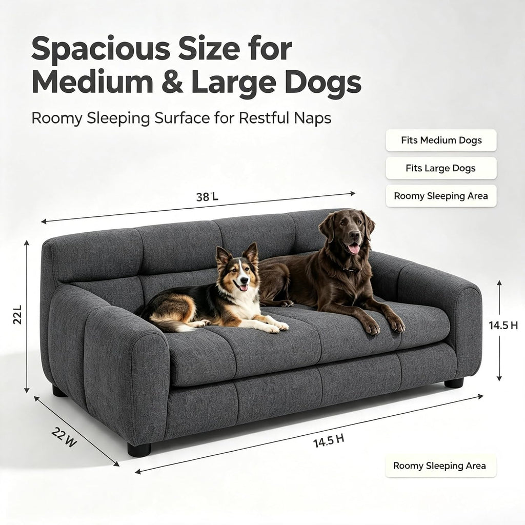 Dog Sofa Bed, Large Dog Bed with Backrest and Armrests, Dark Gray
