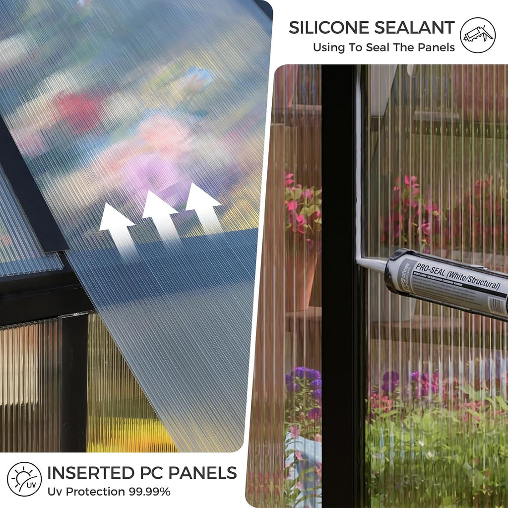 16x10x10 FT Large Greenhouse for Outdoors , 3 Vents | 4MM Twin-Wall PC Panels, Quick-Connect Aluminum Frame, 3