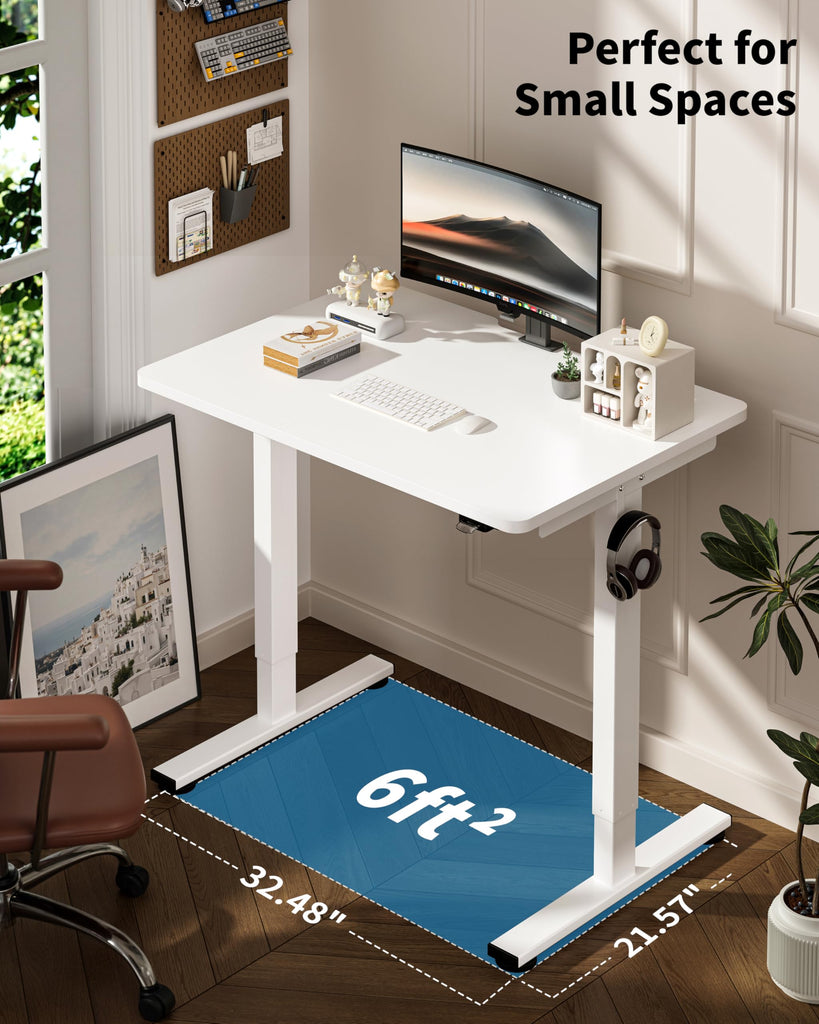 Small Electric Standing Desk, 36" x 24" Whole Piece Height Adjustable Desk, White Sit to Stand Computer Workstation